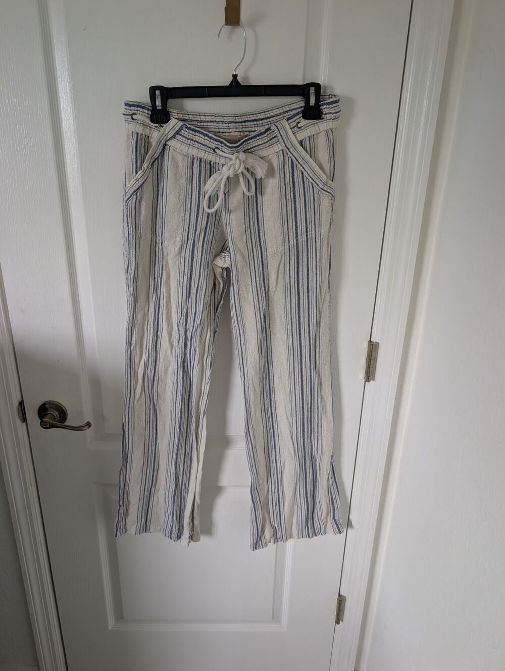 Rewind Linen Blend Pants Juniors Vertical Stripe Boho Coastal Beach Comfort 9
